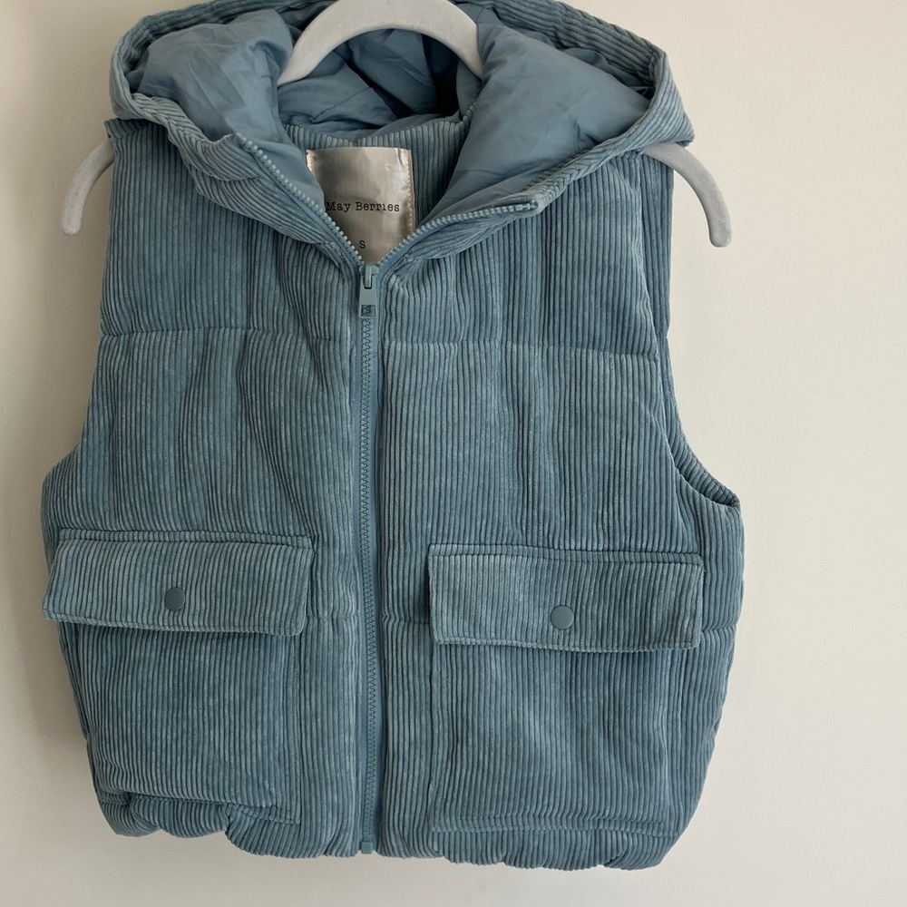 May Berries Light Blue Corduroy Hooded Vest Women’s Size S NWOT